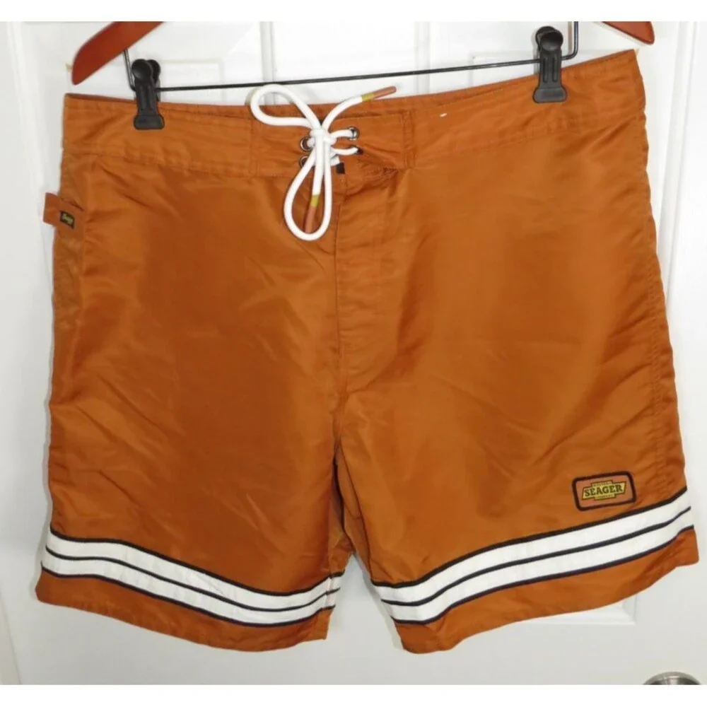 Seager Co. Dos Rayos Swim Trunk Boardshorts Size 34 Burnt Gold 7.5